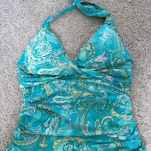Lauren Ralph Lauren Tankini Halter Paisley Top Size 12 Vacation Swim Beach
